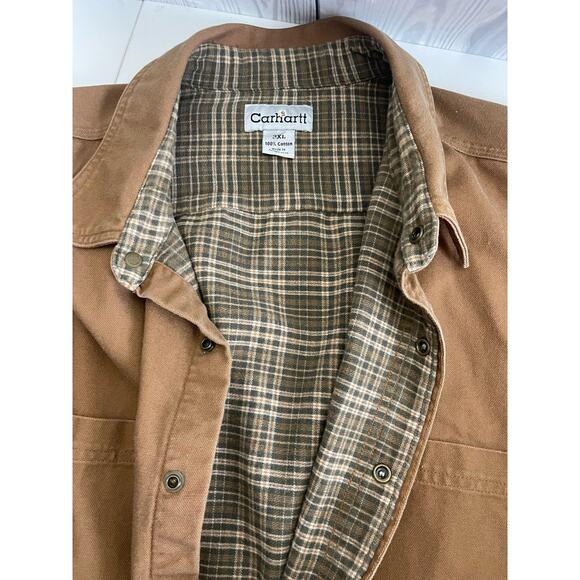 Carhartt Mens 3XL Distressed Flannel Lined Double Pocket Shirt Jacket - Picture 3 of 7